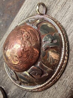 Tibetan Amulet Pendant OM MANI PAD ME HUM Copper and Silver toned